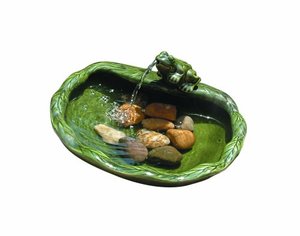 lot 9224 image: Smart Solar 22300R01 Solar Powered Ceramic Frog Water Feature, Green Glazed Ceramic, Powered By An Included Solar Panel That Operates An Integral Low Voltage Pump With Filter