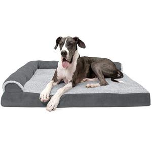 lot 9243 image: Furhaven Pet Bed for Dogs and Cats - Two-Tone Faux Fur and Suede L-Shaped Chaise Solid Slab Orthopedic Dog Bed, Removable Machine Washable Cover - Stone Gray, Jumbo Plus (XX-Large)