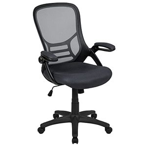 lot 9248 image: Flash Furniture High Back Dark Gray Mesh Ergonomic Swivel Office Chair with Black Frame and Flip-up Arms