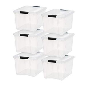 lot 9251 image: IRIS USA 40 Qt. Plastic Storage Bin Tote Organizing Container with Durable Lid and Secure Latching Buckles, Stackable and Nestable, 6 Pack, clear with Black Buckle