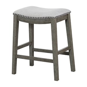 lot 9258 image: OSP Home Furnishings Saddle Stool with Antique Grey Base, 24-Inch, Grey Fabric