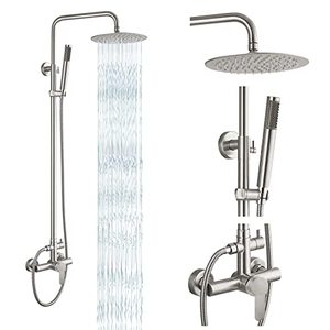 lot 9269 image: gotonovo Outdoor Shower Faucet SUS304 Shower Fixture System Combo Set Rainfall Shower Head Single Handle High Pressure Hand Spray Wall Mount 2 Function Brushed Nickel 8 inch Rainfall Shower Head Kit