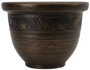 lot 9270 image: LISTO ZEA14001P54C003LRAAQ Round Resin Plastic planter, 14 in, Celtic Bronze
