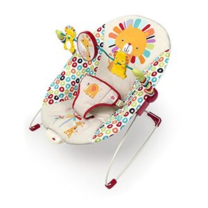 lot 9272 image: Bright Starts Playful Pinwheels Portable Baby Bouncer with Vibrating Infant Seat and-Toy Bar, 19.8x13.1x3.4 Inch, Age 0-6 Months