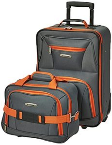 lot 9277 image: Rockland Fashion Softside Upright Luggage Set, Charcoal, 2-Piece (1419)