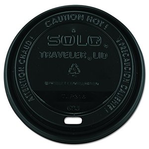 lot 9295 image: Solo TLB316-0004 Black Traveler Plastic Lid - For Solo Paper Hot Cups (Case of 1000)