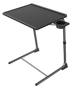 lot 9296 image: Adjustable TV Tray Table - TV Dinner Tray on Bed & Sofa, Comfortable Folding Table with 6 Height & 3 Tilt Angle Adjustments (Black)