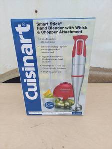 lot 3860 image: Cuisinart Brushed Stainless Steel With Red Accents Smart Stick Hand Blender With Whisk and Chopper Attachment