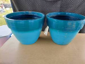 lot 3907 image: (2) Better Homes & Gardens Dubai 19 Decorative Outdoor Resin Planter, Teal