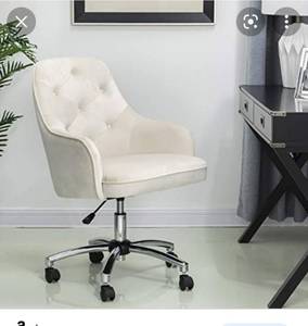 lot 71265 image: $$ Home Office Chair Adjustable Mid-Back Velvet Ergonomic Desk Chair Comfortable Computer Chair with Lumbar Support Modern Rolling Swivel Chair with Armrest, Cream White,Retail $184.99