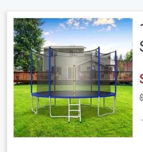 lot 71277 image: $$ 12FT Trampoline for Adults, Outdoor Trampoline with Safety Enclosure Net and Ladder, Recreational Trampoline for Children and Kids,$349.99