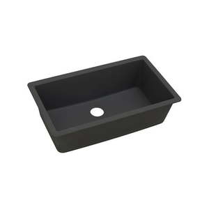 lot 71290 image: Elkay Quartz Classic 33 x 18-716 x 9-716 Single Bowl Undermount Sink Black Black,Retail $330.00