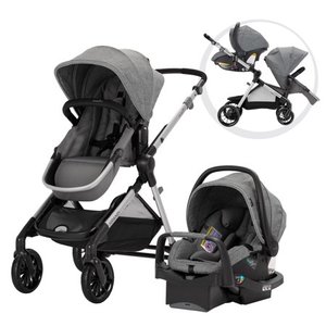 lot 71296 image: Evenflo Pivot Xpand Travel System Stroller, Solid Print Percheron Gray