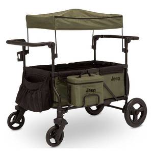 lot 71303 image: $$ Jeep Deluxe Wrangler Stroller Wagon by Delta Children - Includes Cooler Bag, Parent Organizer and Car Seat Adapter, BlackGreen (B08R8TFLTS),Retail $399.99