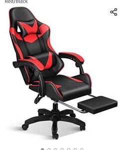 lot 71316 image: $$ FNGAMECHAIR01 Gaming Office High Back Computer Ergonomic Adjustable Swivel Chair with Headrest and Lumbar Support, with footrest, RedBlack,Retail $119.99