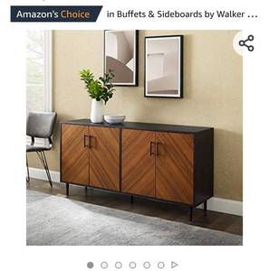 lot 71321 image: Walker Edison Fehr Modern 4 Door Bookmatch Buffet, 58 Inch, Black