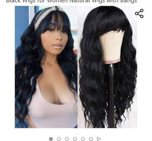 lot 71340 image: Vigorous Black Wig with Bangs Synthetic Long Black Wigs for Women Natural Wigs with Bangs,24 long