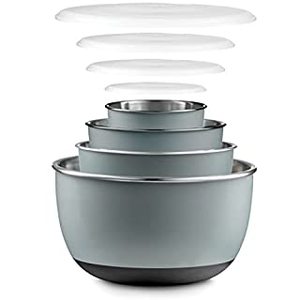lot 71346 image: Double Wall Stainless Steel Mixing Bowls with Airtight Lids (Set of 4) Nesting Bowls for Space Saving Storage - Non-Slip Bottoms for Stability - Mixing Bowl Set For Cooking, Baking & Food Storage. (B0921P6GHN)