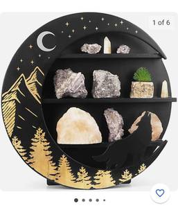 lot 71353 image: Moon Shelf with Howling Wolf - Beautiful Floating Hanging Solid Pine Wood Aesthe