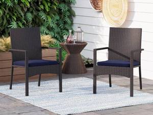 lot 71354 image: PhilVilla Rattan Steel Cushioned Patio Chairs, Outdoor Chairs, Set of 2