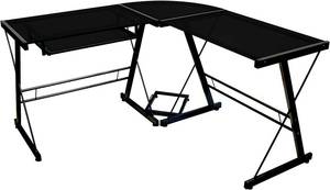 lot 71293 image: Walker Edison Ellis Modern L Shape Home Office Black Corner Computer Gaming Desk with Keyboard Tray, 51 Inch