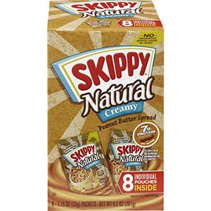 lot 1767 image: SKIPPY Natural Creamy Peanut Butter Spread Individual Squeeze Packs, 1.15 Ounce (Pack of 64)