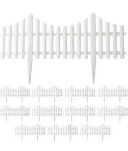 lot 1798 image: Finderomend Garden Fence White Plastic Fence Garden Picket Fence Lawn Flowerbeds Plant Borders Decorative Garden Yard White Picket Fence (12pcs)