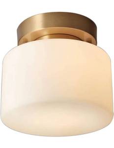 lot 1805 image: KCO Lighting Flush Mount Ceiling Light Fixture 1-Light Gold Ceiling Light Brass Drum Shape Ceiling Lamp with Frosted Glass Shade.