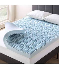 lot 1806 image: Mellow 4 Inch 5-Zone Memory Foam Mattress Topper, Cooling Gel Infusion, Queen