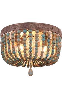 lot 1815 image: JEUNEU Wood Beaded Ceiling Lights,Bohemian Vintage Blue Chandelier,Suitable for Living Room,Bedroom,Foyer,Girl Room etc