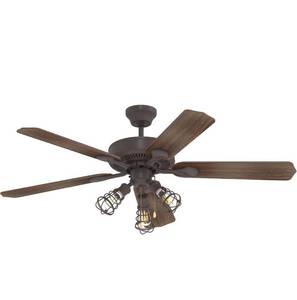 lot 1825 image: Inlight 52 Rustic Industrial Style Ceiling Fan with Pull Chains and Caged Light Kit Included. Retails $159