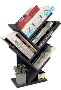 lot 1828 image: HUAWIND Small Bookshelf Tree Bookshelf,Desktop Book Organizer,5-Tier Floor Standing Bookcase,Can Place Books,Magazines and CDs (Black)