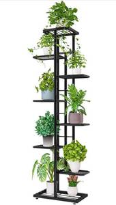 lot 1832 image: QUMENEY 8 Tier Metal Plant Stand, Multiple Flower Pot Holder Shelves, Planter Rack Storage Organizer Display for Indoor Outdoor Balcony Garden (Dark Gray)