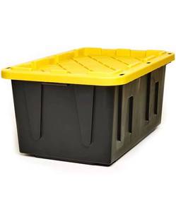 lot 1842 image: HOMZ Durabilt Tough Tote, 27 Gallon, BlackYellow, 2 Pack