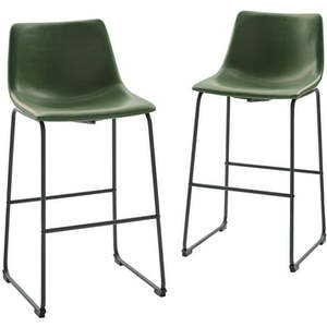 lot 1844 image: 30 Contemporary Metal-Leg Faux Leather Barstool in Green (Set of 2). Retails $255