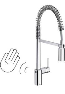 lot 1875 image: Moen Align Chrome Motionsense Wave Sensor Touchless One-Handle High Arc Spring Pre-Rinse Pulldown Kitchen Faucet with Sprayer Head, Retails $425