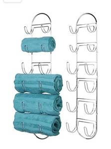 lot 1878 image: mDesign Steel Wall Mount Towel Rack with 6 Compartments - Towel Holder and Towel Storage Shelf Organizers - 2 Pack - Chrome