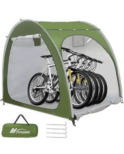 lot 1885 image: Bike Storage Tent, Outdoor Bike Cover Storage Shed for 4 Bikes Portable Foldable GarageGarden Storage Tent Waterproof Oxford Shelter. (Green)