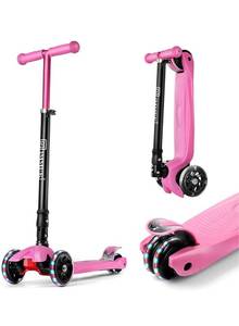 lot 1888 image: IMMEK Kick Scooter for Kids 3 Wheels Folding Ages 3-12 Years Old Toddler with Three LED Light Wheel, Adjustable Height, Rear Brake.