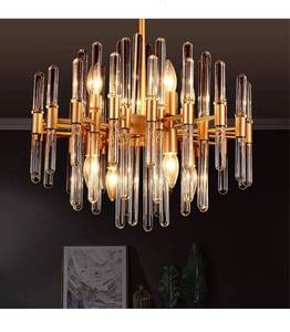 lot 1889 image: TZOE Modern Chandeliers,Crystal Chandelier,8 Light Round Pendant Light Width 19 inches Brass Metal. Retails $205