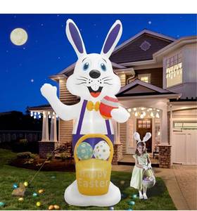 lot 1907 image: HOPOCO 12 FT Easter Decorations Outdoor Inflatables Easter Bunny Holds a Eggs and Easter Eggs Basket, Built-in LED Lights Holiday Blow Up.