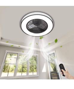 lot 1913 image: Ceiling Fan with Lights Remote Control,Dimmable Fan Lighting, 22 Enclosed Bladeless Fan, Semi Flush Mount,2.4GHz