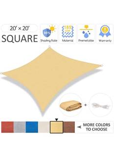 lot 1922 image: Garden EXPERT 20x20 Sun Shade Sail Sand Large Square Canopy Sail Shade Cloth for Patio Garden Outdoor Backyard