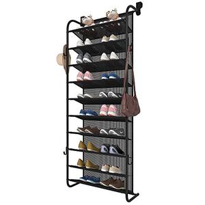 lot 1931 image: FKUO 10-Tier Over The Door Shoe Organizer Hanging Shoe Storage with 2 Customized Strong Metal Hooks.