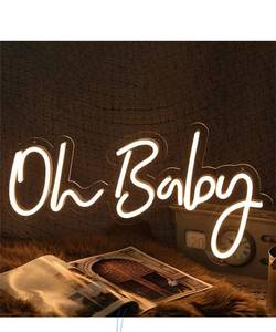 lot 1933 image: ATOLS Oh Baby Large Neon Sign for Wall Decor, with Dimmable Switch, Reusable Neon Light Sign , Warm White,Size 23.5X11.8 inches