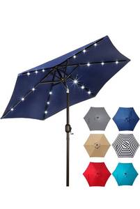 lot 1935 image: Blissun 7.5 ft Solar Umbrella 18 LED Lighted Patio Umbrella Table Market Umbrella with Tilt and Crank.