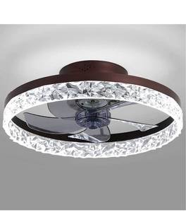 lot 1936 image: QUMFIXPU 20 Round Flush Mount Ceiling fan with Lights, Modern Dimmable LED Low Profile Fan, Hidden Reversible Blades, Multi-Speed and Timing with Remote Control, Brown