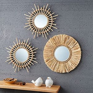 lot 1942 image: glowiu Home Decor Natural Rattan Wall Mirror 3 Pack