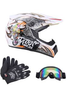 lot 1956 image: Senhill Motocross Helmet Dirt Bike Helmets Off-Road Helmet with Gloves Goggles for Unisex Adult Youth DOTFMVSS 218 Approved (Medium, White)