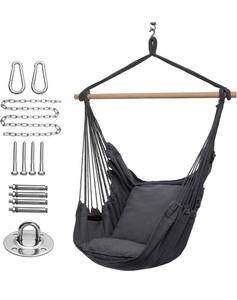 lot 1976 image: Y- Stop Hammock Chair, Hanging Rope Hammock Swing With Pocket, 2 Seat Cushions Included Max 330 Lbs Dark Gray Hanging Chair For Indoor And Outdoor